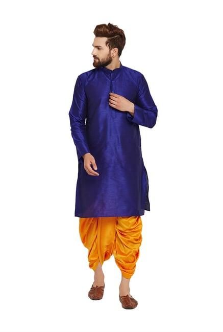 sojanya royal blue & orange full sleeves kurta set