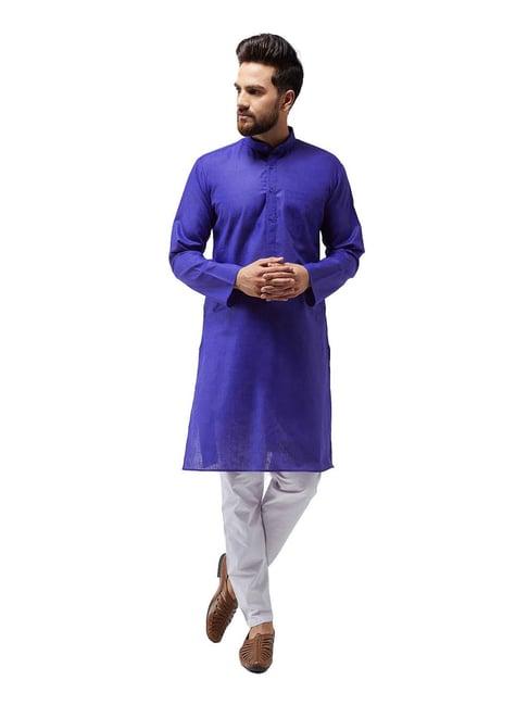 sojanya royal blue & white regular fit kurta set