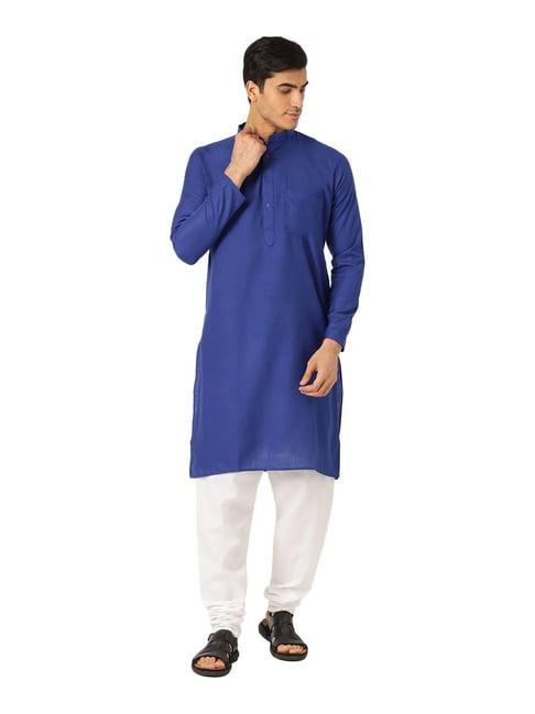 sojanya royal blue & white regular fit kurta set