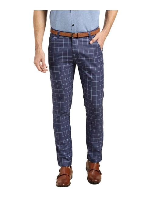 sojanya royal blue checks trousers