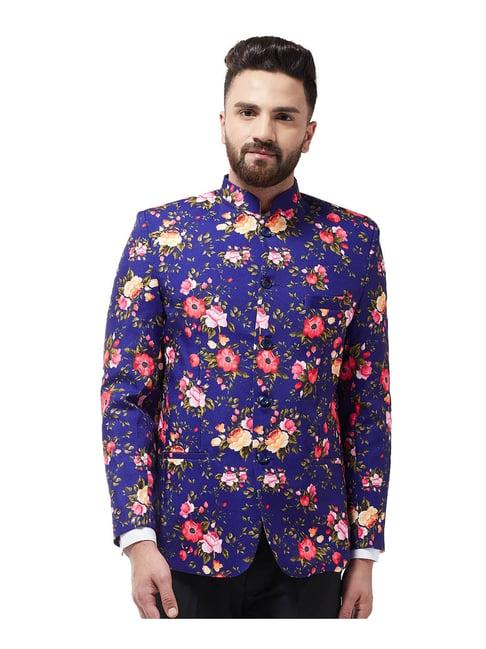 sojanya royal blue floral print blazer