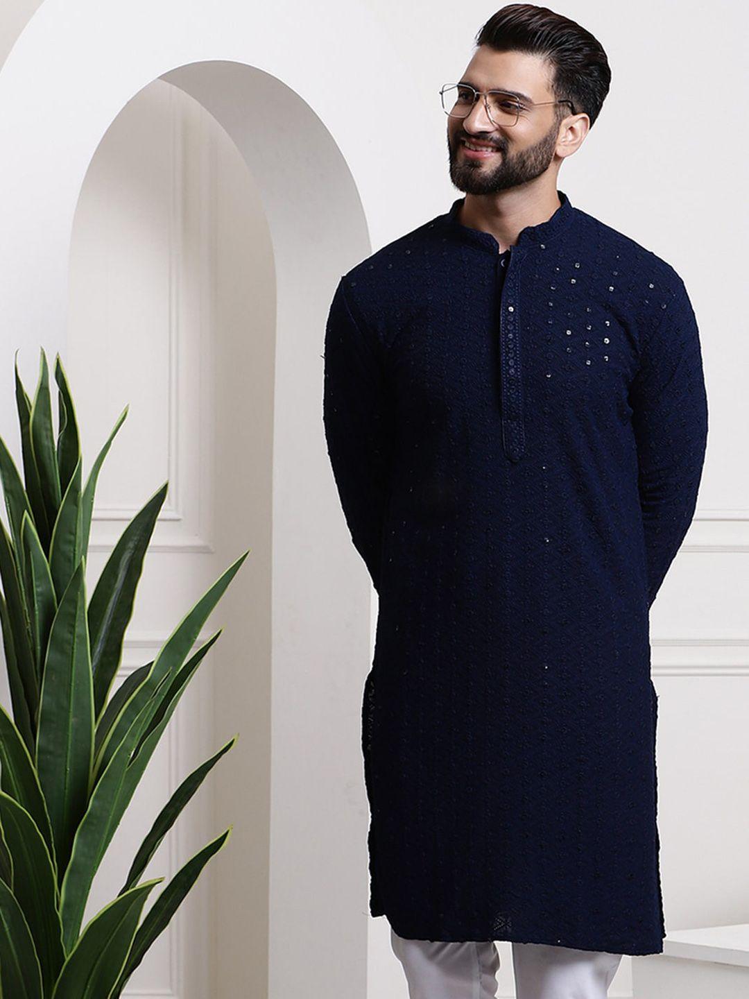 sojanya self design thread work mandarin collar kurta