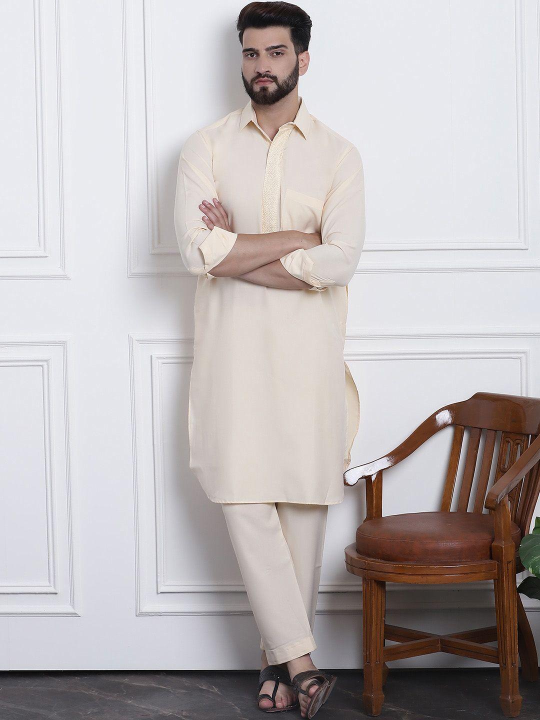 sojanya shirt collar thread work pathani regular pure cotton kurta with salwar