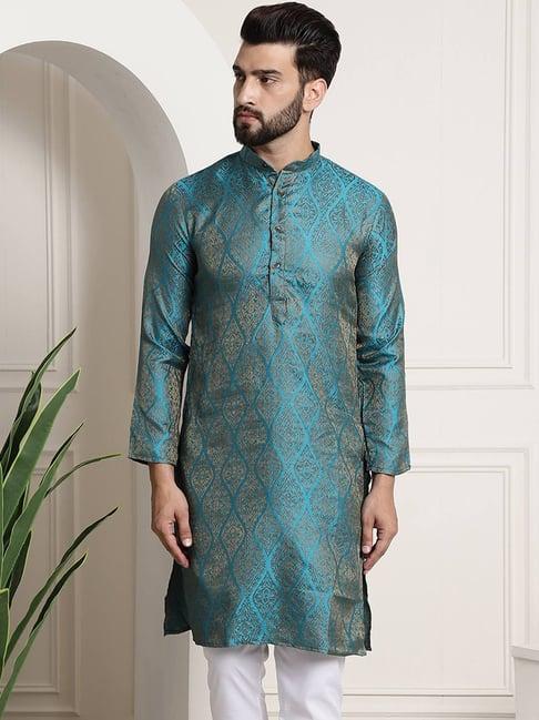 sojanya teal blue regular fit self pattern kurta