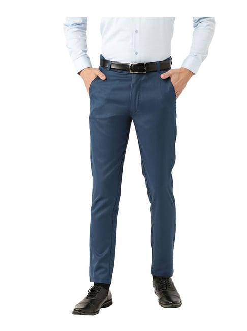 sojanya teal blue regular slim fit trousers