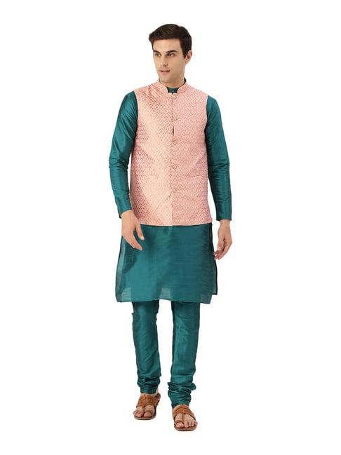 sojanya teal green & light pink printed suit