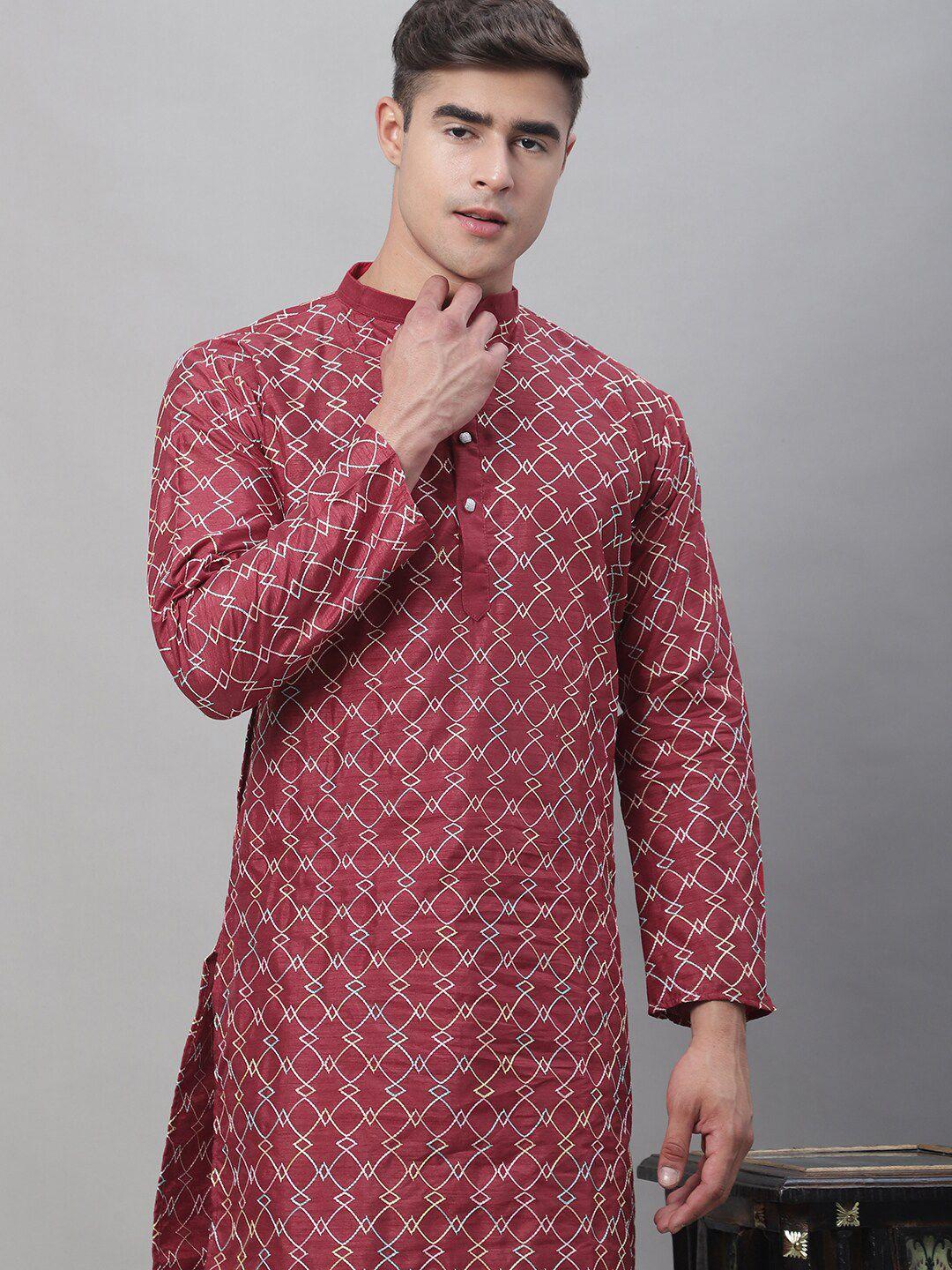 sojanya thread work mandarin collar kurta