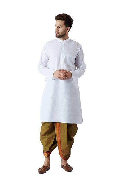 sojanya white & olive full sleeves kurta set