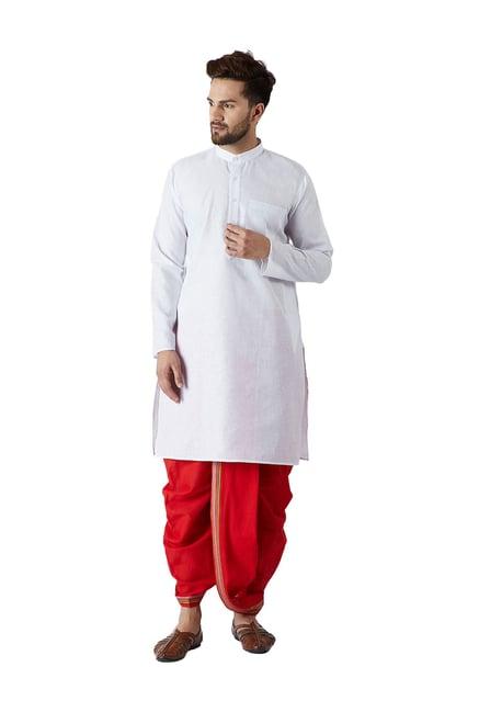 sojanya white & red full sleeves kurta set