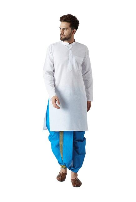 sojanya white & turquoise regular fit kurta set