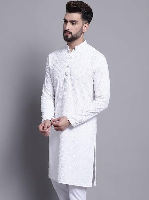 sojanya white cotton regular fit embellished kurta