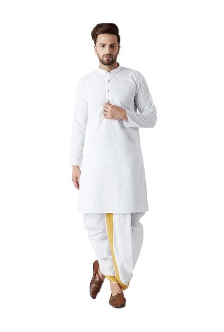 sojanya white cotton regular fit kurta set