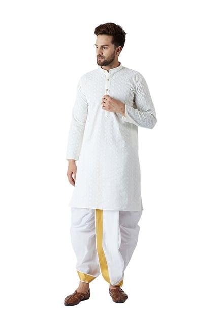 sojanya white full sleeves embroidered kurta set