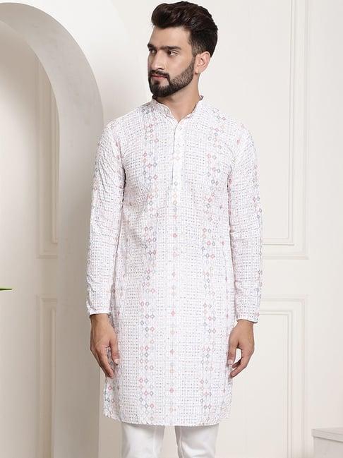 sojanya white regular fit embroidered kurta