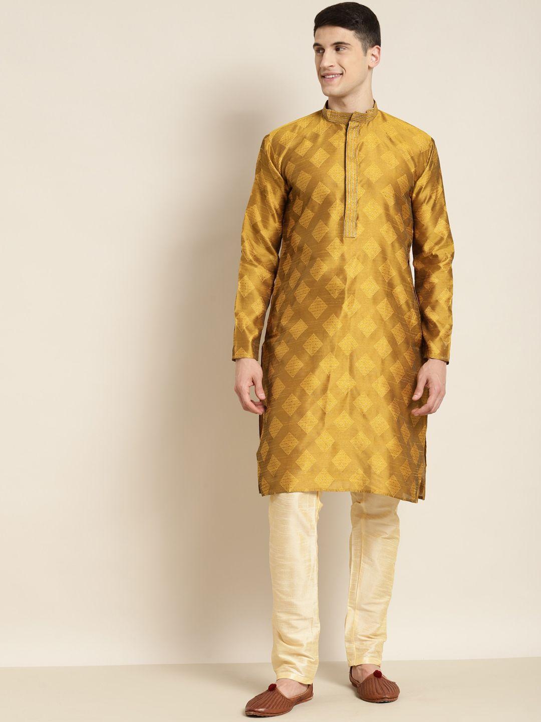 sojanya woven design thread work silk cotton kurta