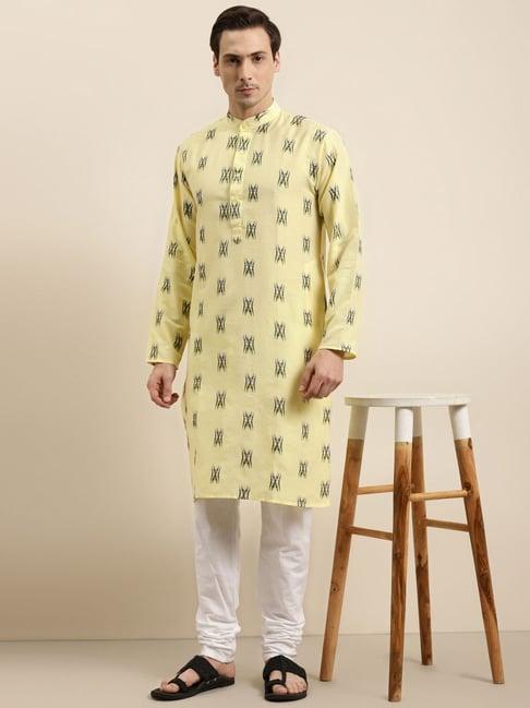 sojanya yellow cotton regular fit embroidery kurta