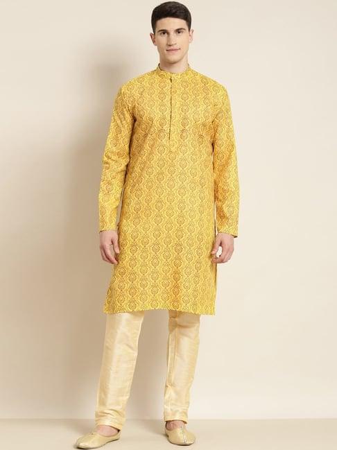 sojanya yellow cotton regular fit printed kurta