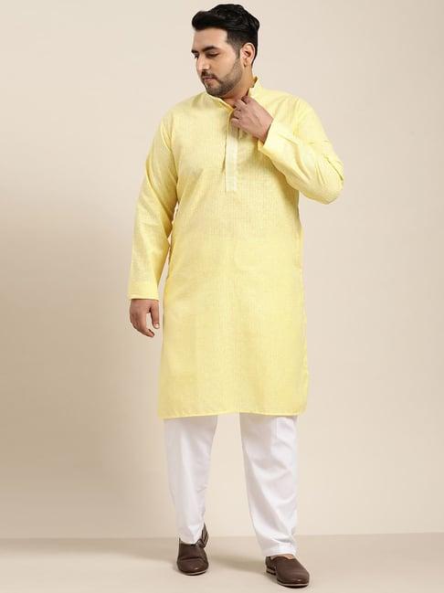 sojanya yellow pure cotton regular fit checks kurta set