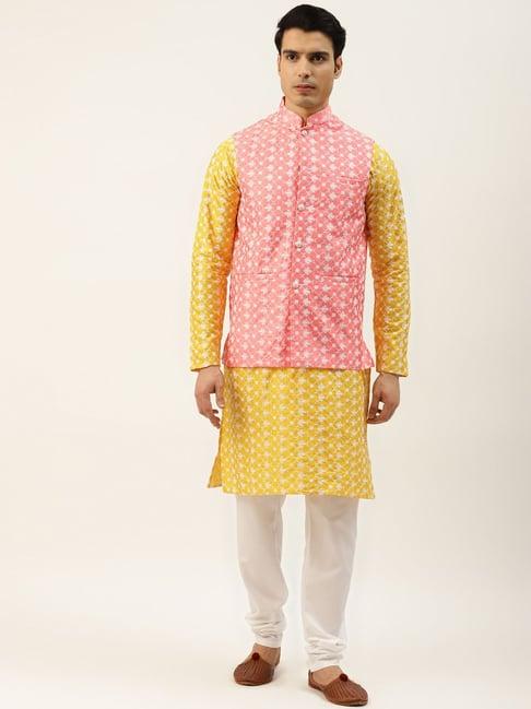 sojanya yellow regular fit embroidered kurta set with jacket