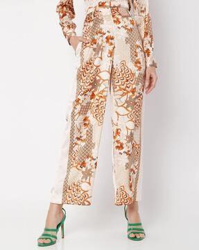 sola printed high-rise flat-front pants