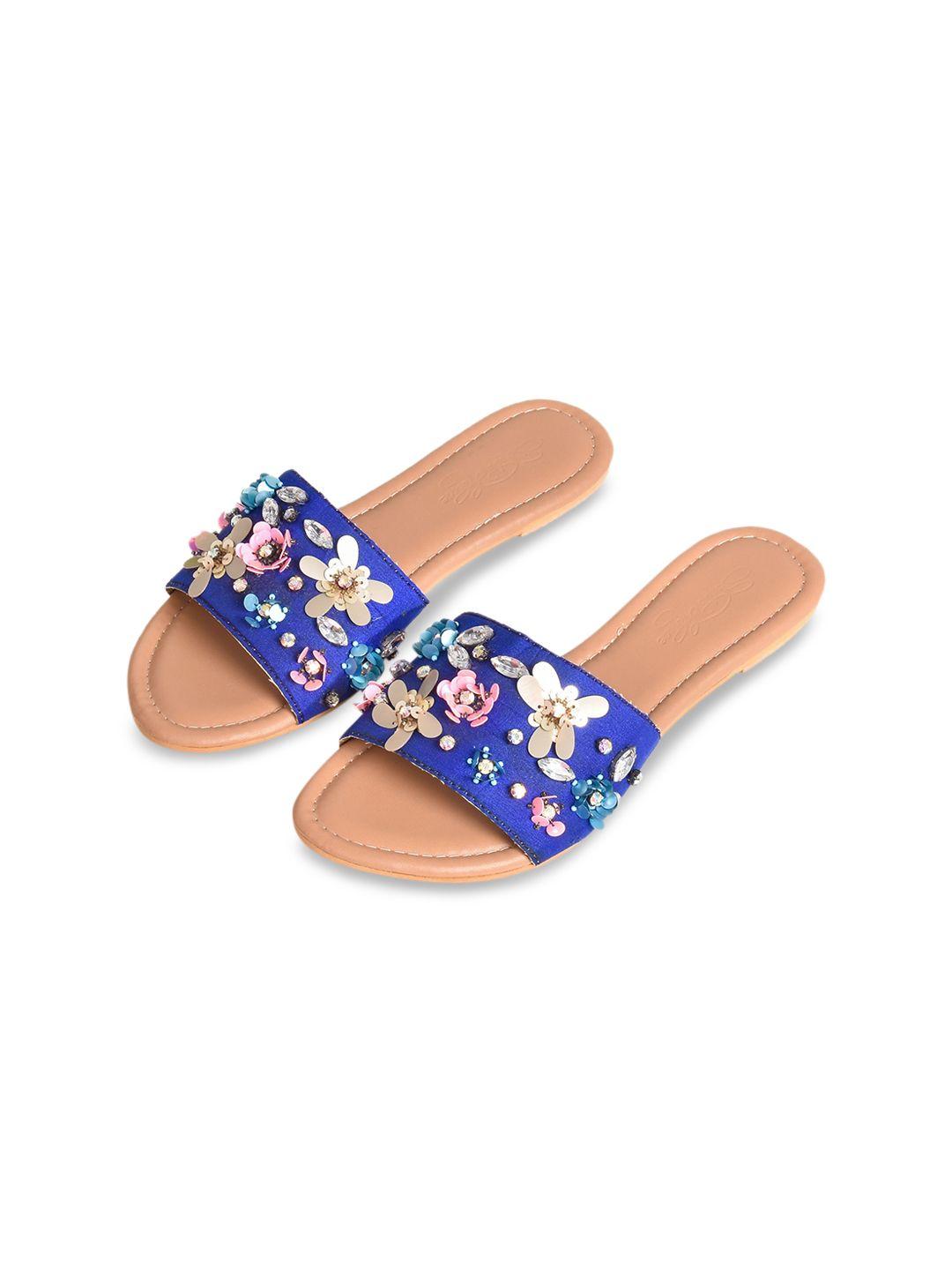 sole house women blue printed open toe flats