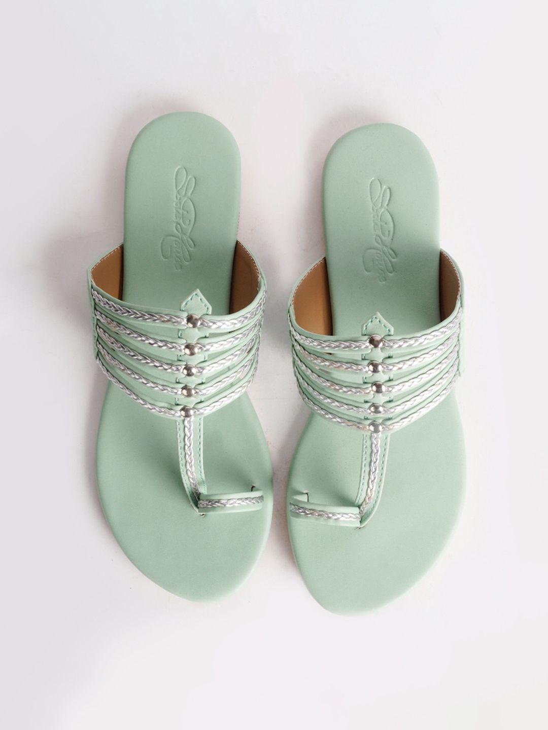 sole house women sea green woven design one toe flats