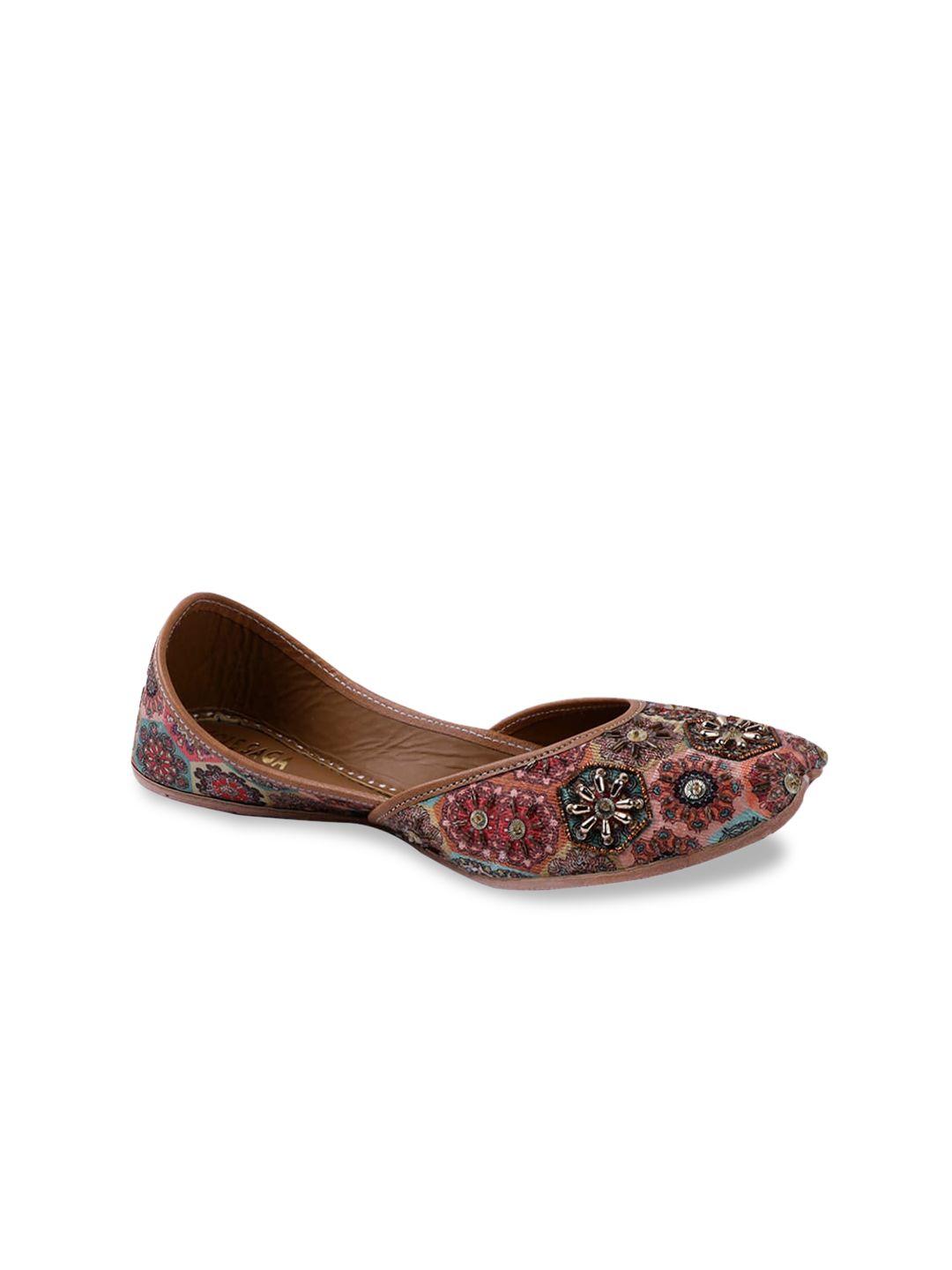 sole saga ethnic printed embellished square toe leather mojaris