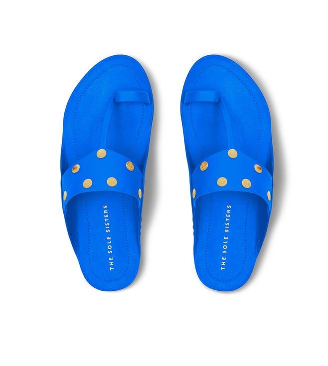 sole sisters glimmer electric blue with gold polkas kolhapuris