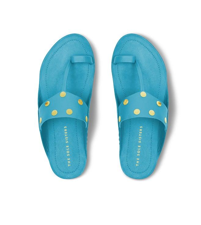 sole sisters glimmer turquoise with gold polkas kolhapuris