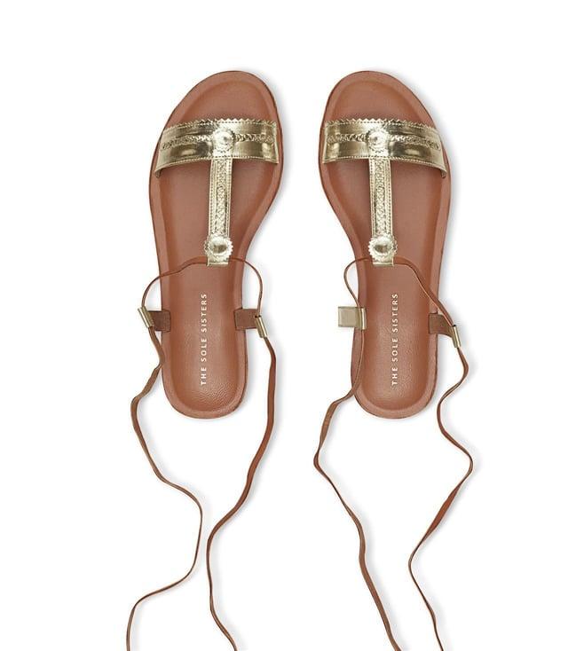 sole sisters tan & gold koladiators tie-ups sandals