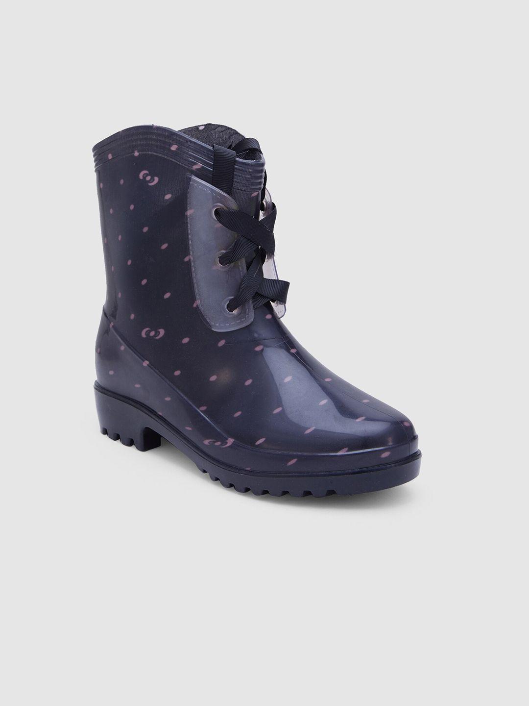 sole to soul women printed block-heeled mid-top rain boots