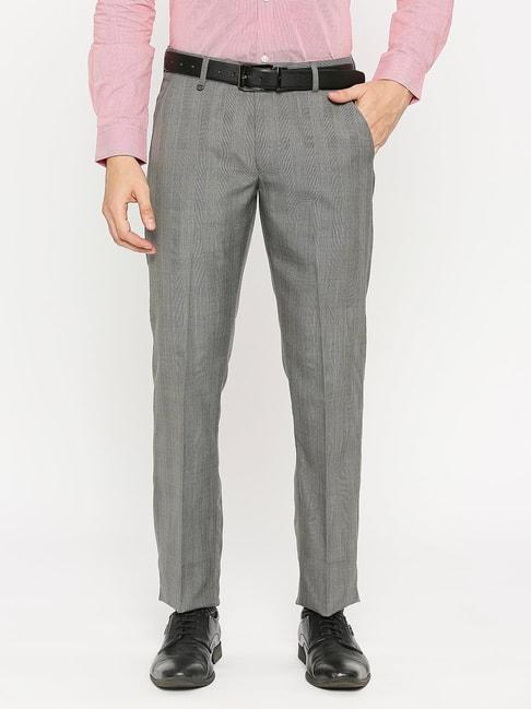 solemio grey slim fit textured flat front trousers
