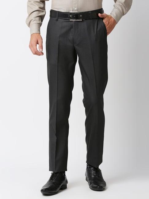 solemio black slim fit flat front trousers