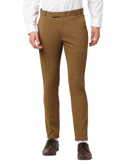 solemio brown regular fit flat front trousers