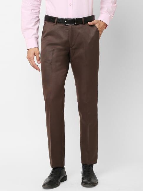 solemio brown slim fit flat front trousers