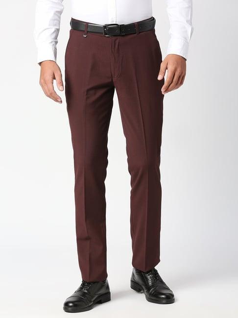 solemio maroon slim fit flat front trousers