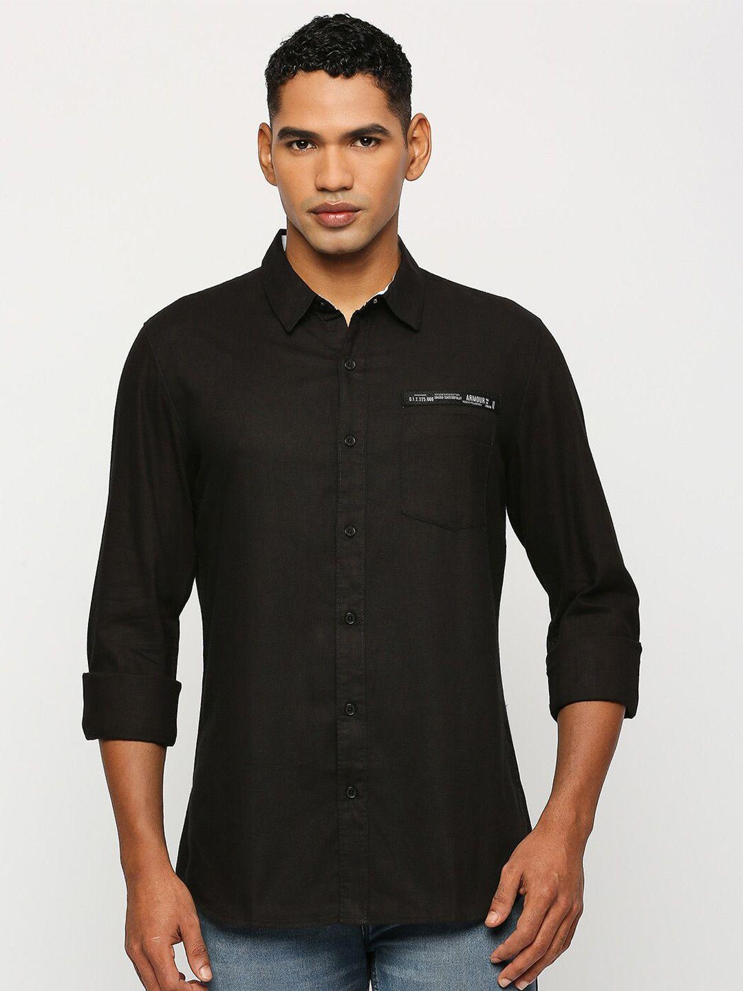 solemio men black classic slim fit opaque formal shirt