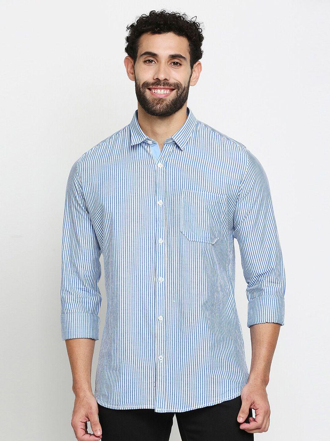 solemio men blue & white striped pure cotton casual shirt