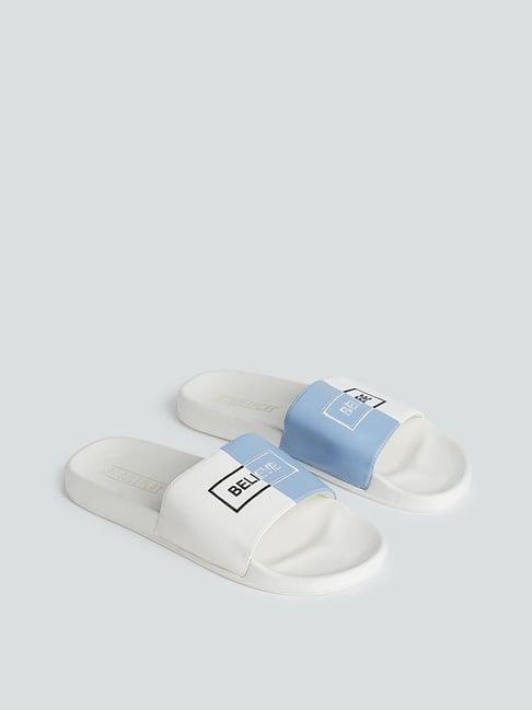 soleplay by westside white text-patterned slides
