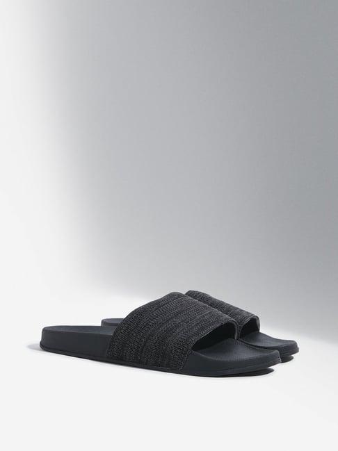 soleplay by westside dark grey knit-textured pool slides