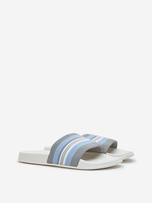 soleplay by westside grey stripe printed pool slides