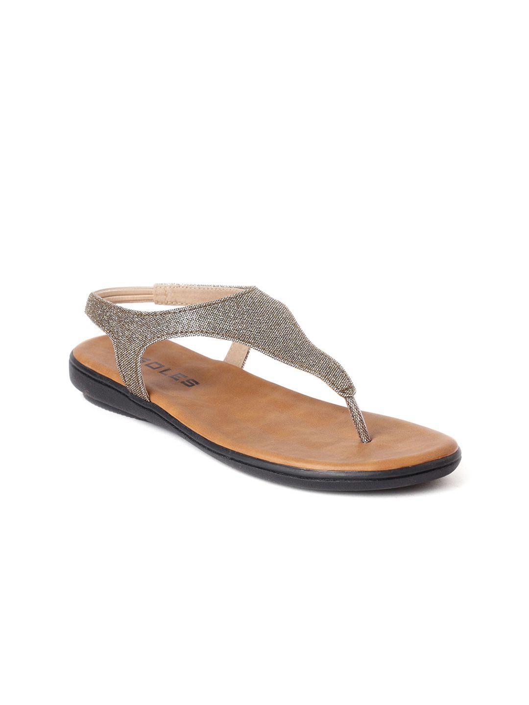 soles textured t-strap flats