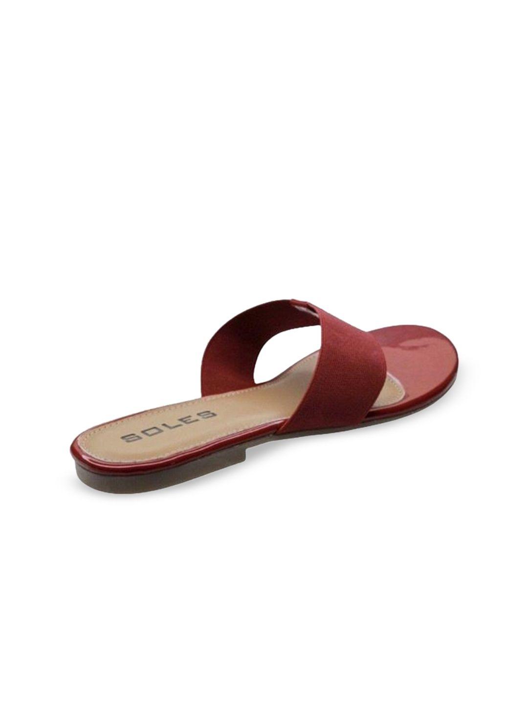 soles women maroon open toe flats