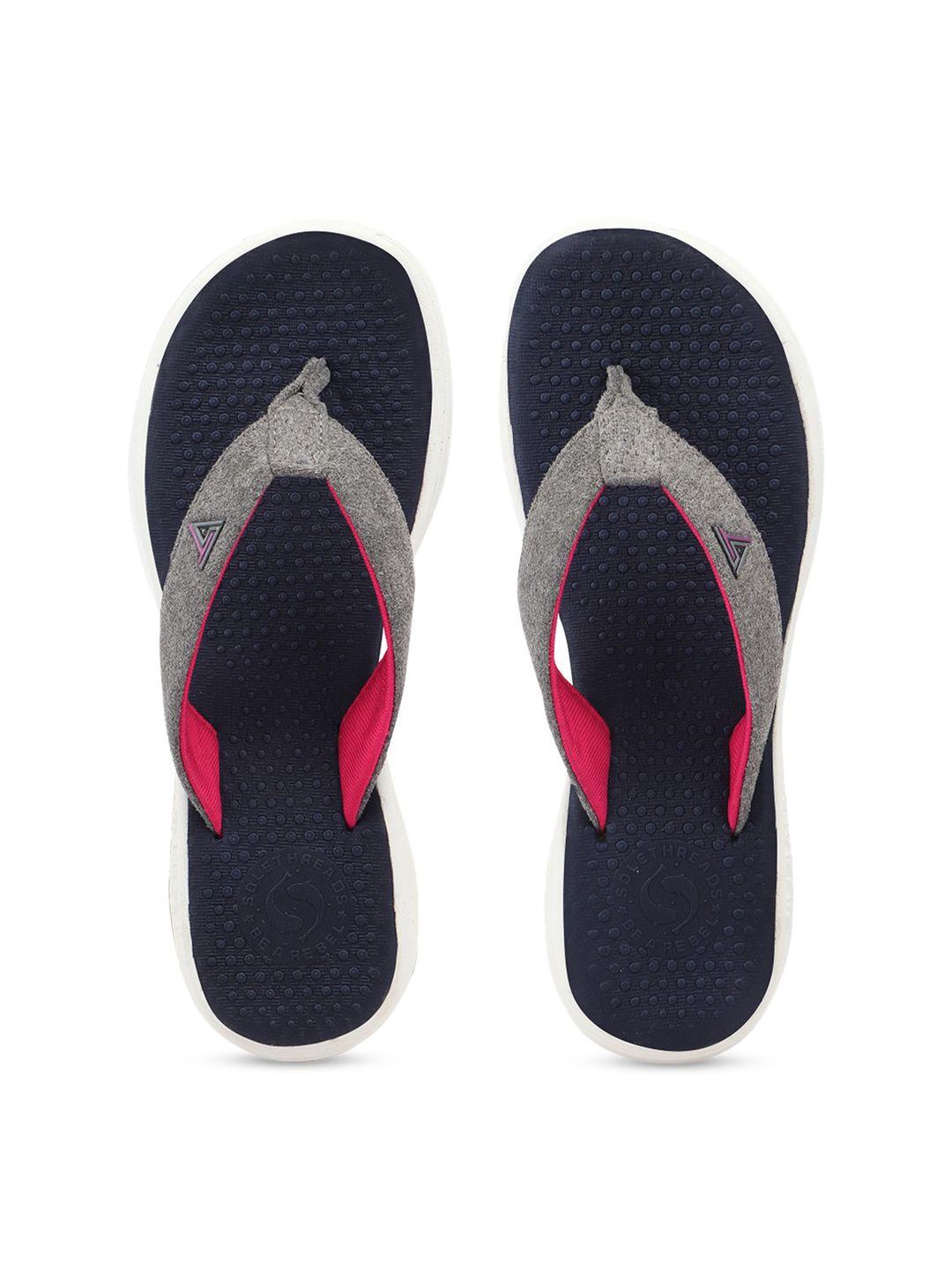 solethreads women navy blue & grey solid thong flip-flops