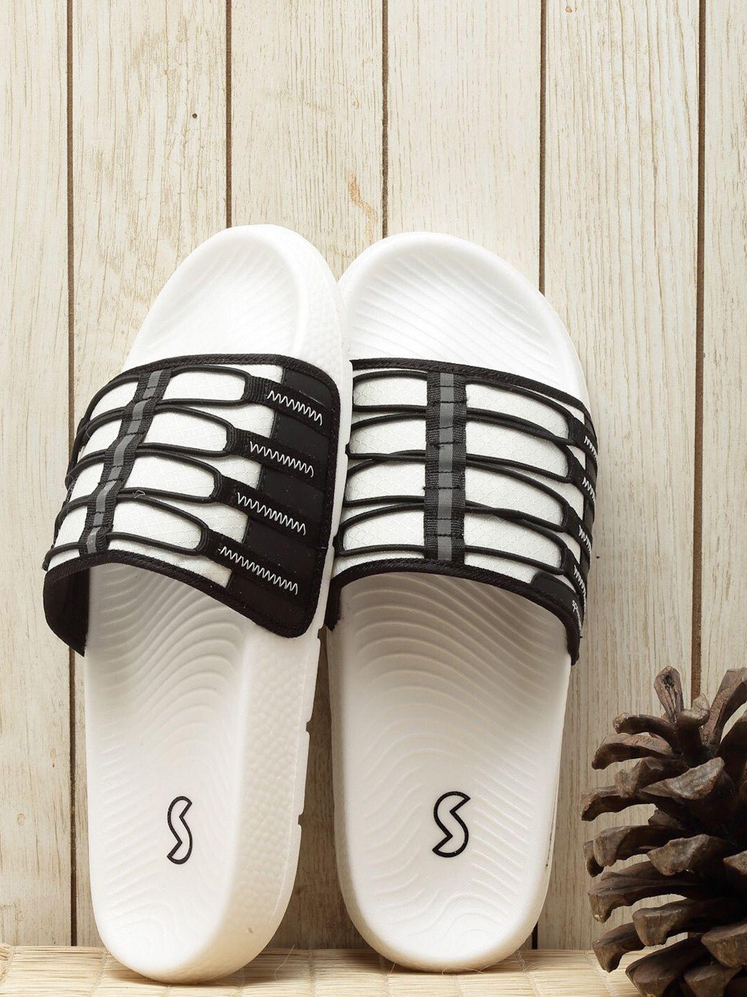 solethreads men white & black embellished sliders