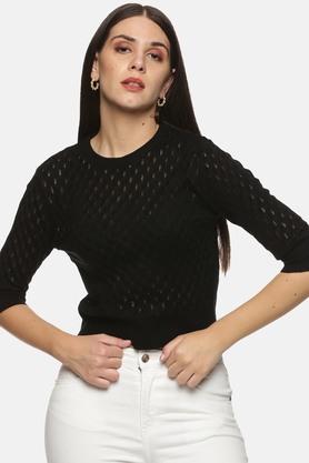 solid acrylic round neck womens top - black