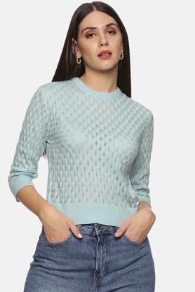 solid acrylic round neck womens top - light blue