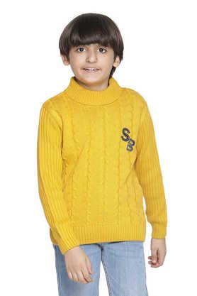 solid acrylic turtle neck boys sweater - mustard