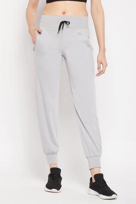 solid ankle length nylon women's joggers - grey