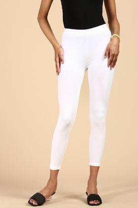 solid ankle length viscose women's leggings - white